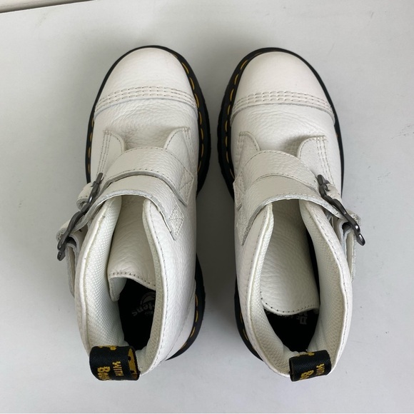 New Dr. Martens Devon Flower Buckle Leather Platform Boots - Picture 6 of 9